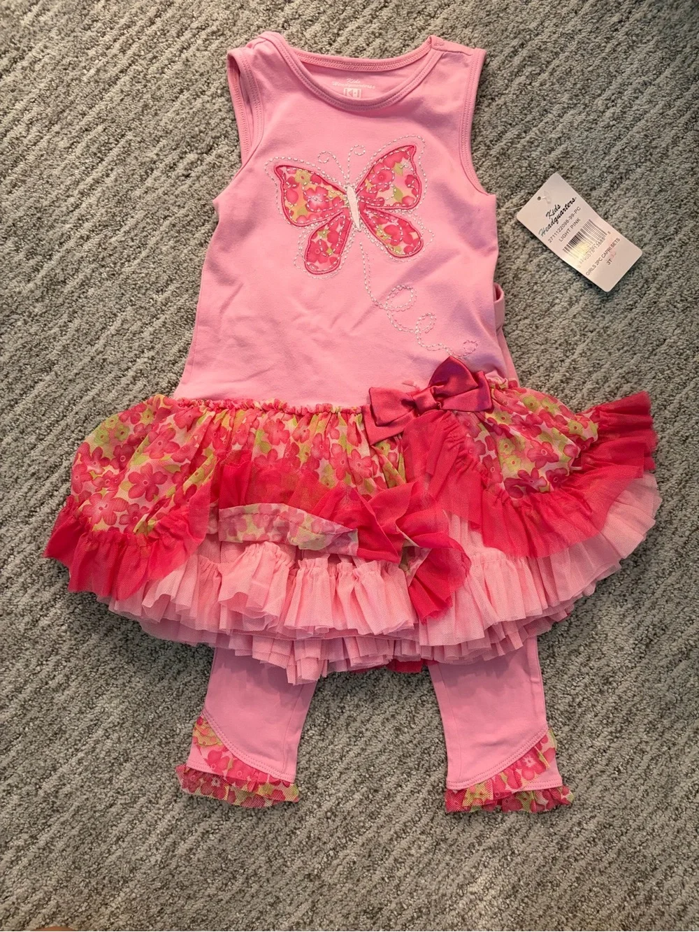 Pink Butterfly Tutu Dress with Leggings